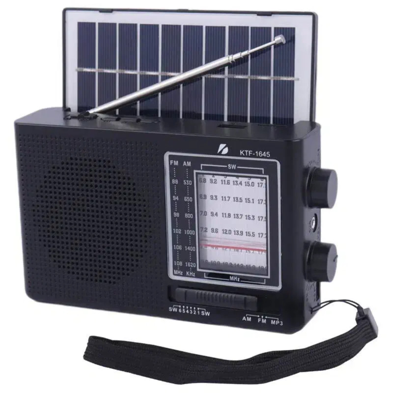 KTF-1645 Portable Wireless Radio Receiver | High Quality Solar Panel Multiband AM FM Radio USB TF Card Slot | Wireless BT Speaker Function with Built-in LED Torch Light | Rechargeable Outdoor Survival Music Box for Home Theater Sport Park Travel Accessory