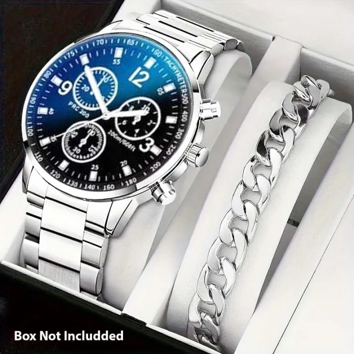 Pack of 2 Watches for Men Stainless Steel Quartz Watch with Bracelet Business and Casual Style Multiple Colors