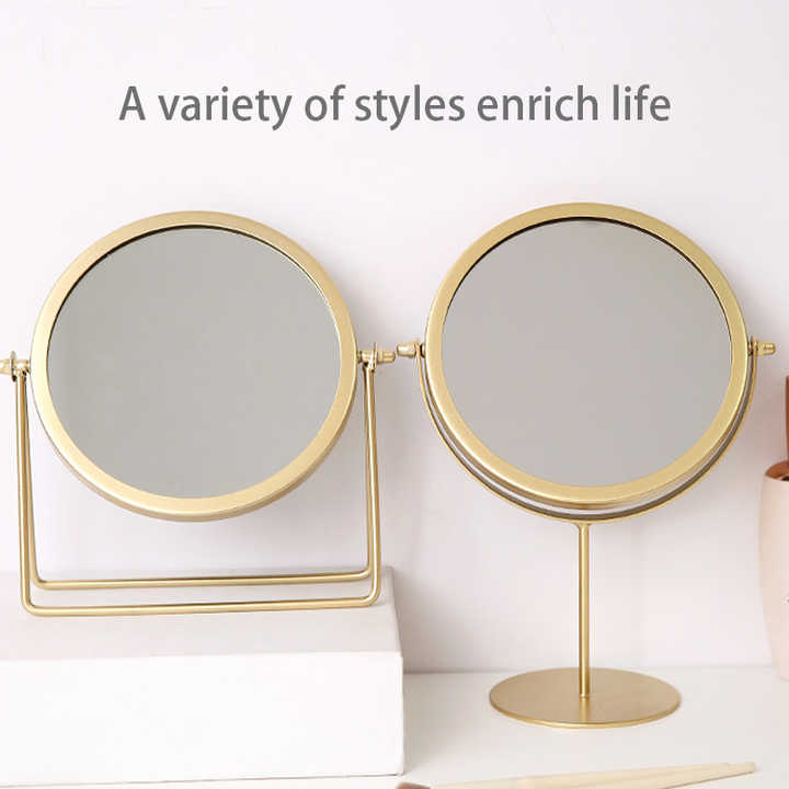 Vintage Dressing Table Makeup Mirror Portable Revolving Dressing Decorative Mirror /Round Retro Makeup Mirror 360° Adjustable Rotating Table Mirror Metal Frame Dresser Small Standing Mirror