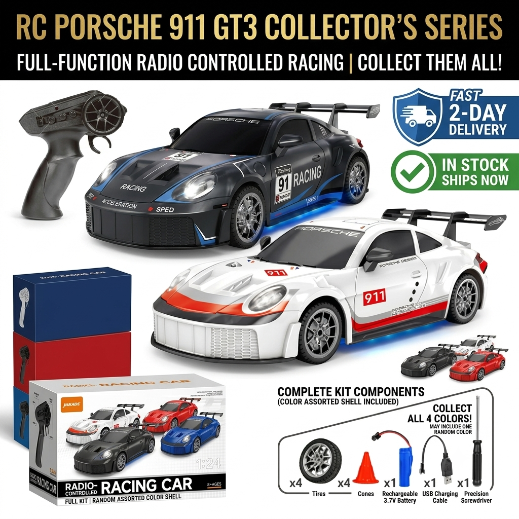 KIDDO KASTLE - Remote Control Speed Racing 1:24 Scale RC Porsche 911 GT3 4x4 Drifting Car 2.4G RC Drift Car with LED Light, USB Rechargeable 5 CHANNEL Remote Control Racing Car Vehicle Replaceable Tire Competition Race Car Toy For Kids Boys Best Toy Gifts