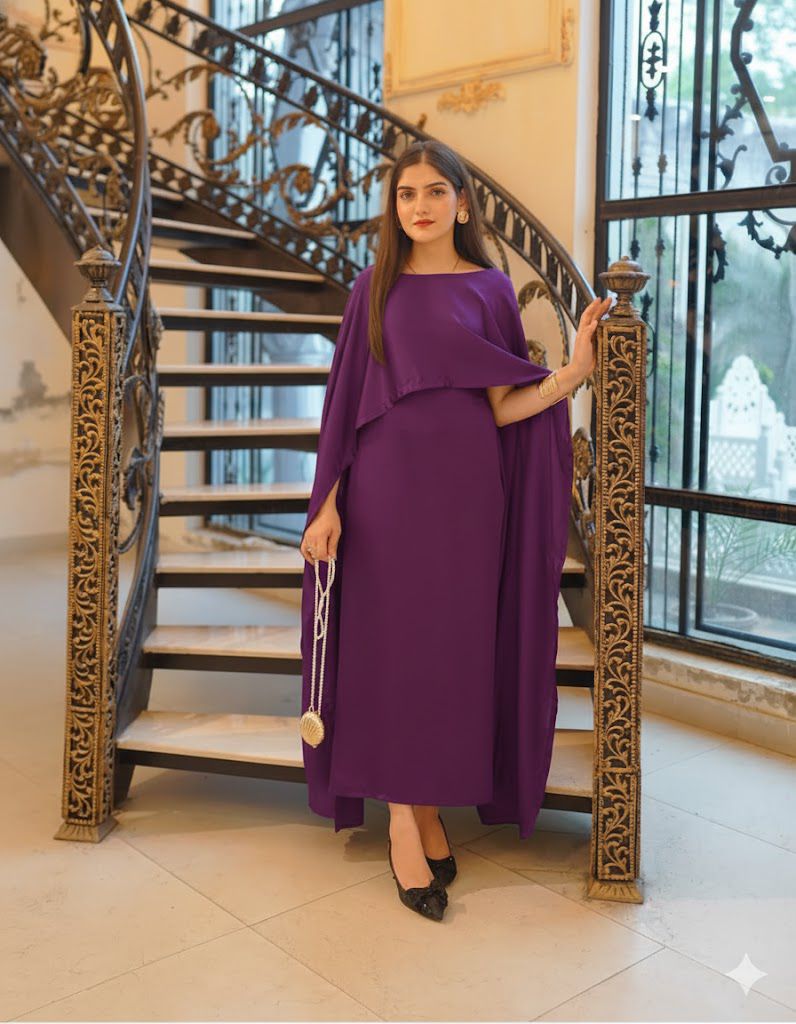 Silk Attached cape Maxi 1 Piece dress for Girls & Women's Fashion
