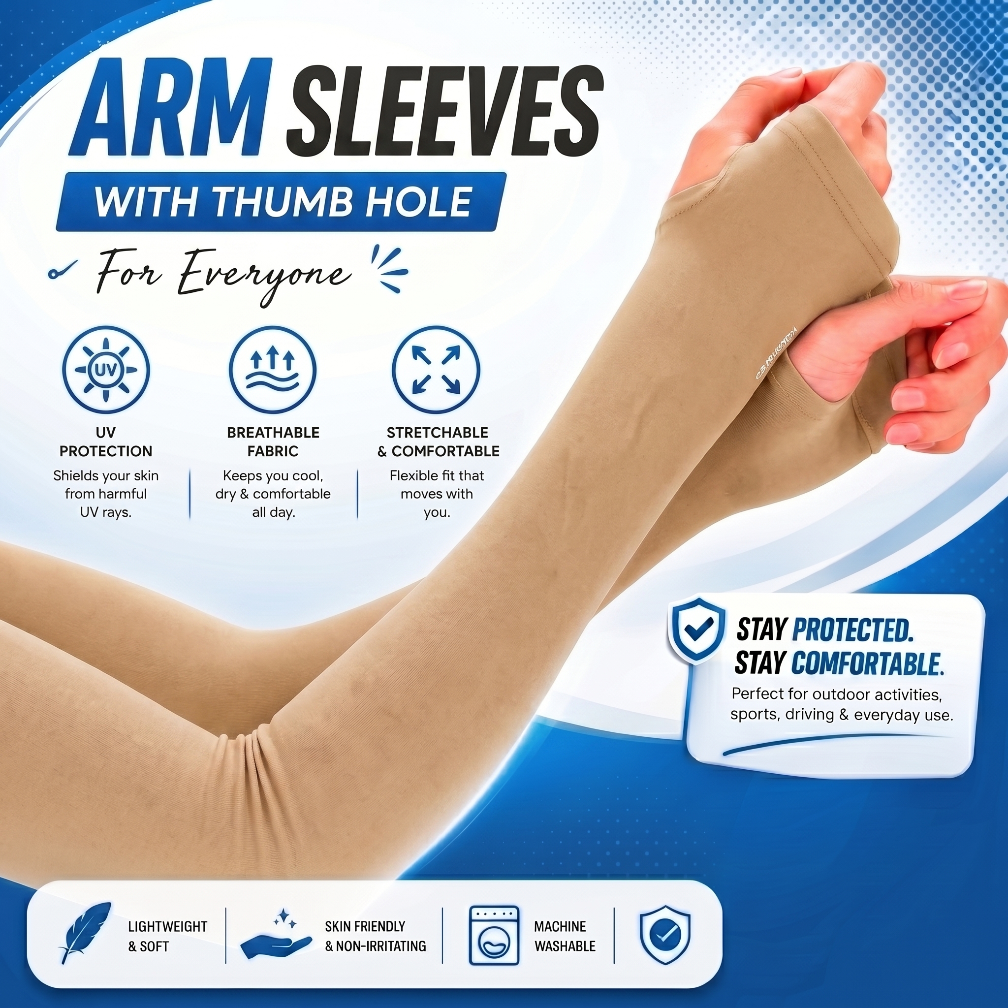 Code Sleeves For Arms For Girls | Thumb Hole UV Protection Cooling Arm Sleeves Stretchable Summer Outdoor Wear