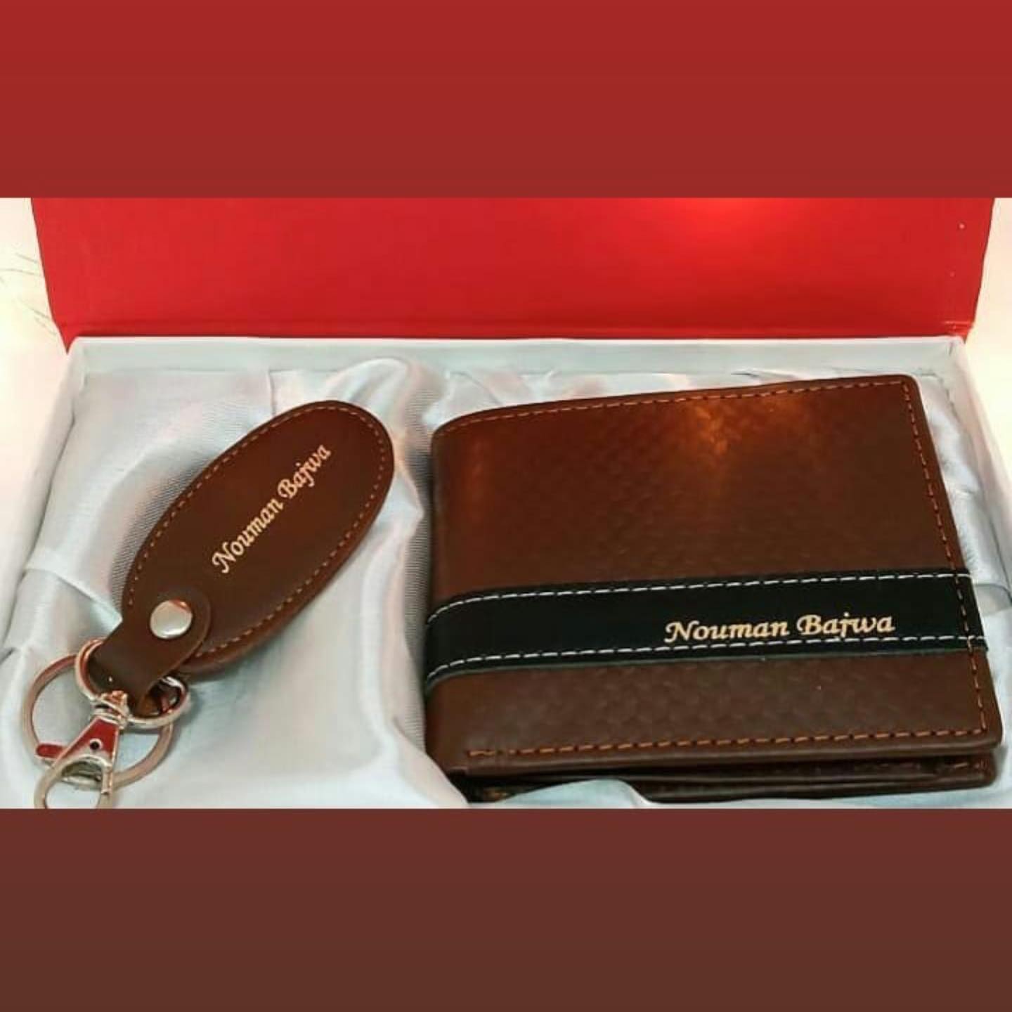 High Quality Customize Wallet And Keychain Men Personalized Genuine Leather Slim Wallet Money Male Purse - Brown