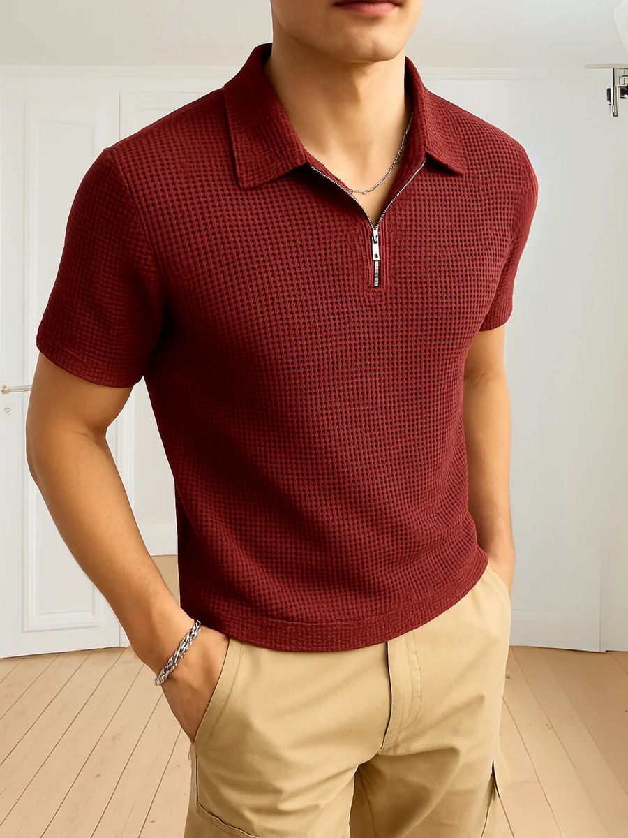 Marron Trendy Waffle Knit Polo Shirts For Men / Polo Tshirts For Men / Men Polo Tshirts / Men Tshirts