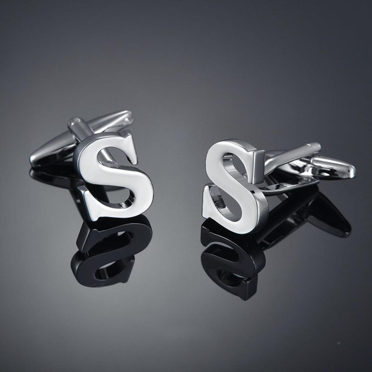 Cufflinks for Men | Silver Color S Letter Initial Cufflinks | Business Suit Shirt Button Cufflinks