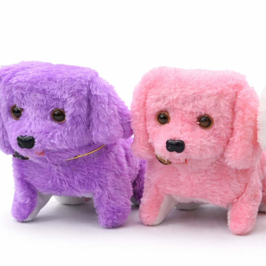 1pcs Cartoon Walking Barking Puppy Dog Plush Toy Flash Eyes Battery Operated Multicolor