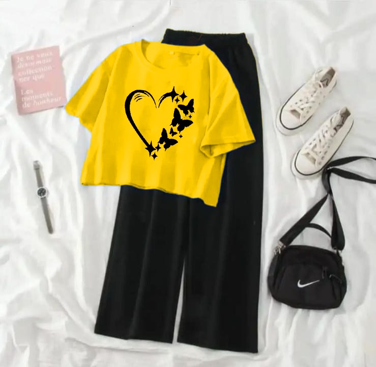 Crop Top Suits For Women High Quality Tshirt And Black Plazo