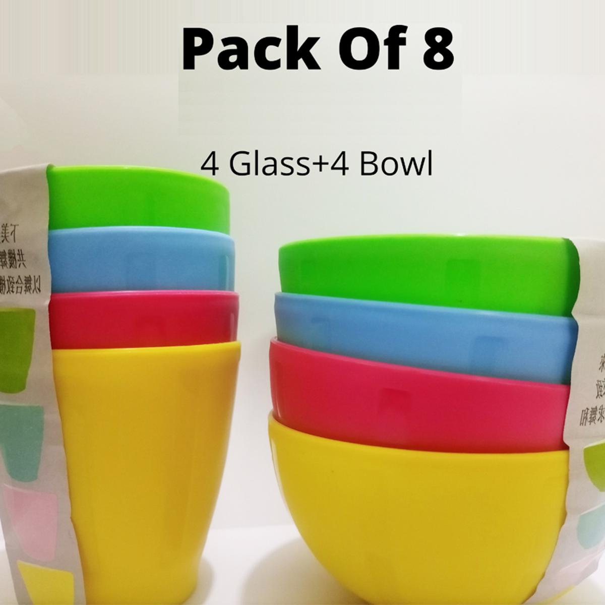 Pack Of 4+4 Colorful Bowl & Glass For Kids Daraz.pk