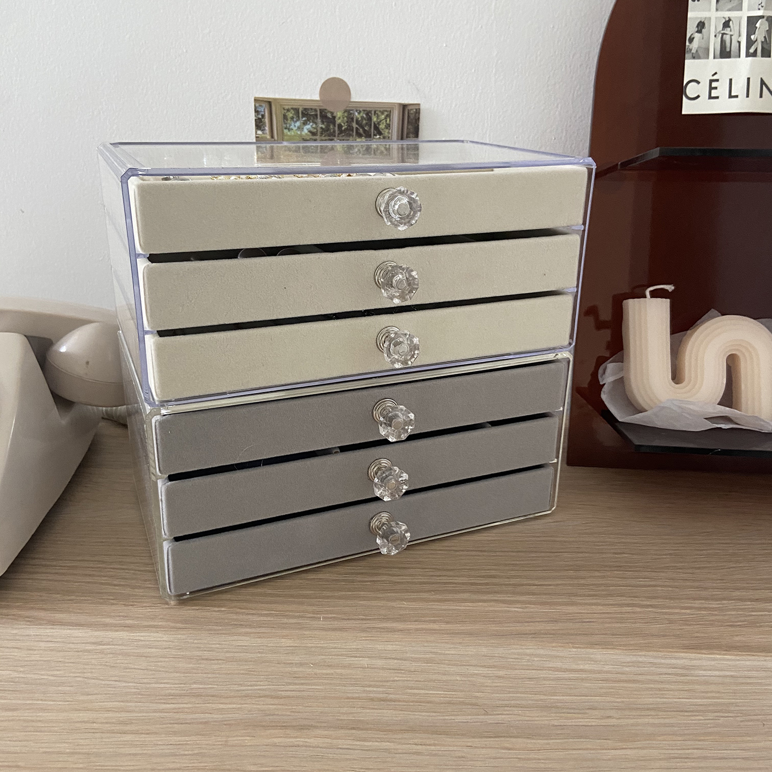 Velvet Drawer with Cosmetic Box Acrylic Drawer Jewelry Storage Box for Women Earrings Necklace Ring Charms Holder