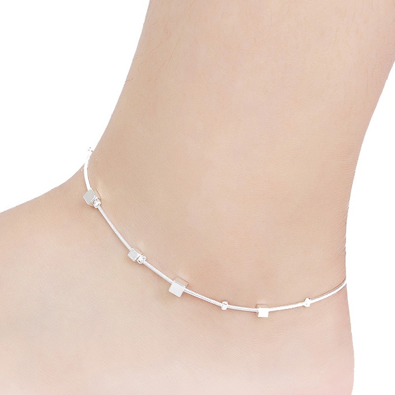925 Silver Plated Cube Chain Anklet Bracelet Barefoot Sandal Beach Foot  Jewelry