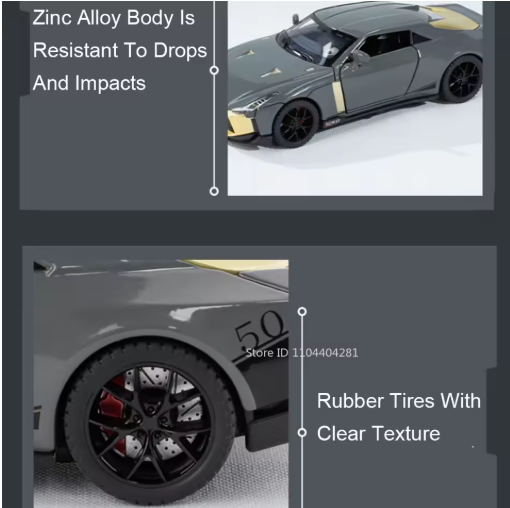 1:32 Nissan GT-R50 Diecast Model Car | Metal Body | Pull Back | Collectible Toy view 5