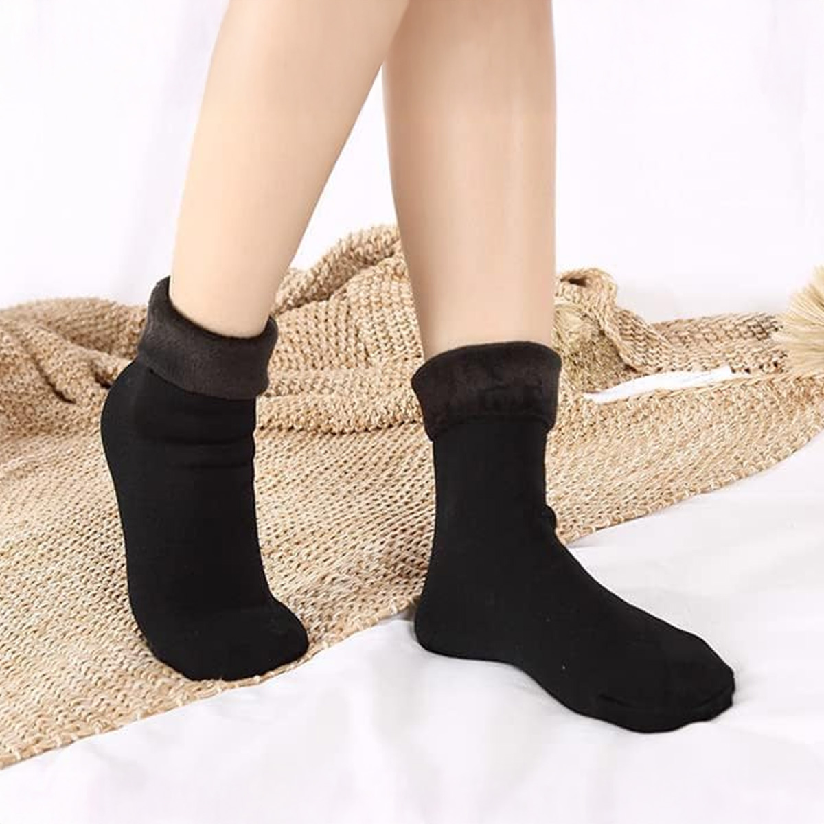 1-5 Pairs Women Thermal Winter Socks Thick Cashmere Wool Short Socks for Home or Boots