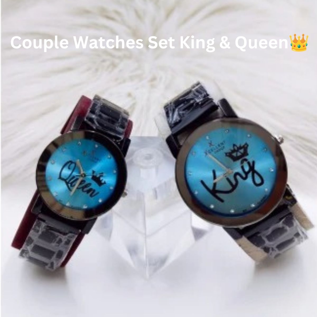 Couple Watches Set King & Queen – Pair of Matching His & Hers Watches, Elegant Stainless Steel Couple Wristwatches for Men & Women, Romantic Gift Set for Couples