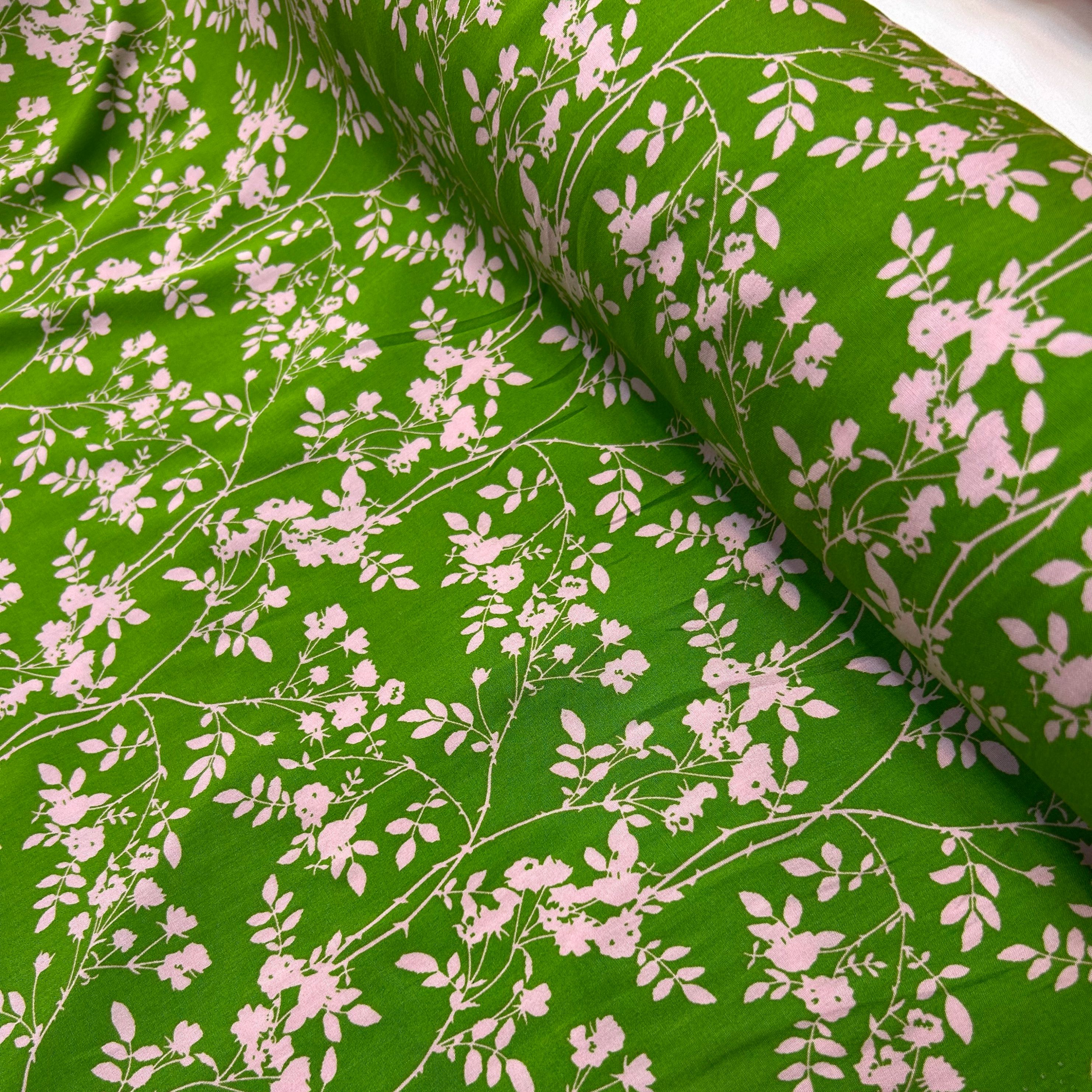 Floral Printed Green & white Linen Shirt Piece | Unstitched 1-Piece Linen Fabric for Shirt/Kurti | Summer Linen - Casual Wear