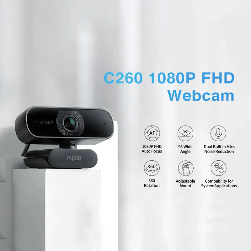 RAPOO C260 USB Full HD Webcam 1080p 30hz with Noise Cancelling Microphone 360 Horizontal 95 Super Wide-Angle 2mp 13 02cc0956fd19786450cfb88d95196bc2