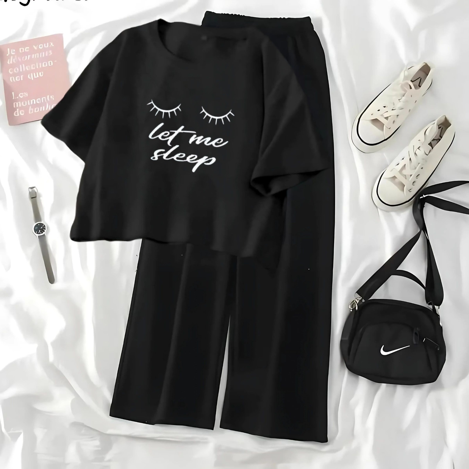High-Quality Summer Printed Crop Top Tee and Black Plazo Combo Set