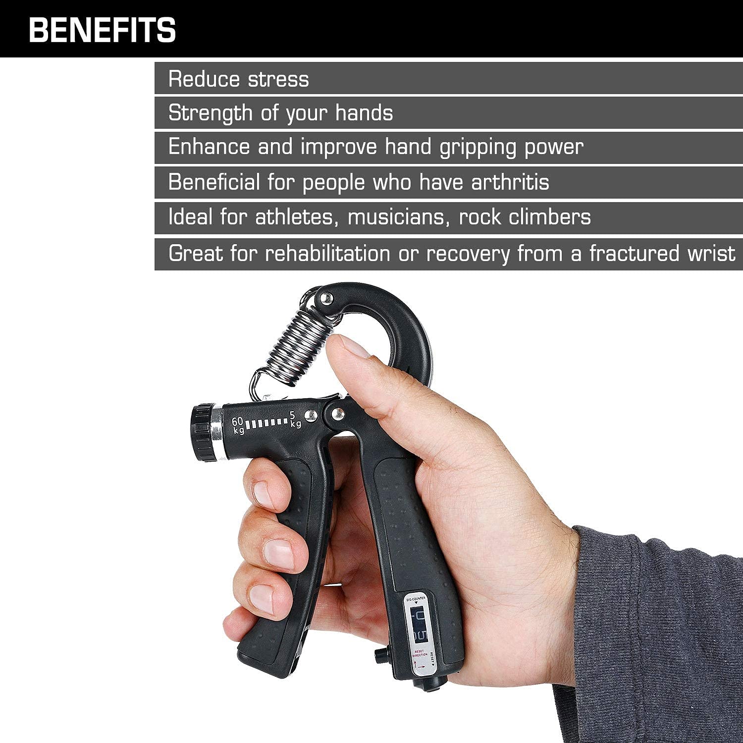 Face Value  Counter 10KG To 60KG Weight Adjustable Professional Counter Hand Gripper for Men & Women | Counter Hand Grip|Finger Exerciser|Power Gripper
