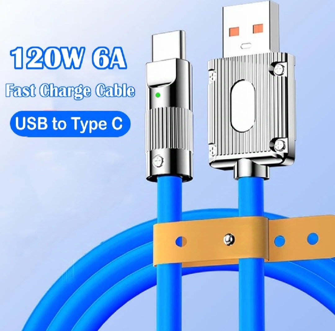 120W/6A Type C Liquid Silicone Thick Charging Cable For All Mobile Phones Oppo/Vivo/Samsung/MI/Infinix