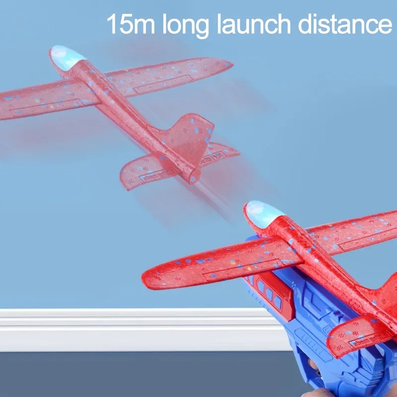 Foam Airplane Launcher Toy Without Box 2-in-1 Hand Throw & Catapult Plane Gun | LED Light Up Glider Aircraft Shooting Toy for Kids Outdoor Flying Game Gift