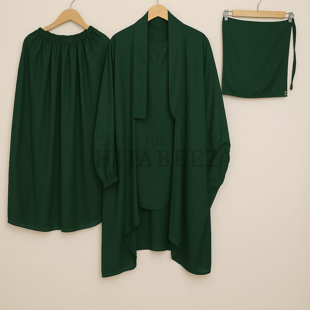3 Piece Jilbab Set with Naqab & Skirt Black | Wool Peach Fabric | Full Coverage Modest Islamic Wear for Women | Prayer, Umrah & Daily Wear