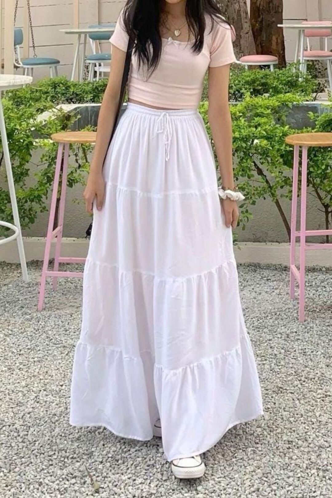 Premium Women’s Tiered Maxi Skirt - Elegant High-Waisted Flowy Long Skirt - Aesthetic Boho Streetwear Bottoms - Trendy Modest Flare Skirt for Women
