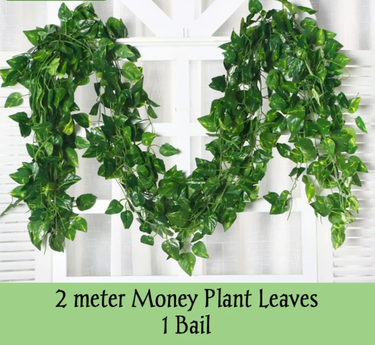 Pack of 12 Artificial Money Plant Leaf Bails 8ft Length Green Hanging Garland for Home, Office, Wedding, and Festival Decoration