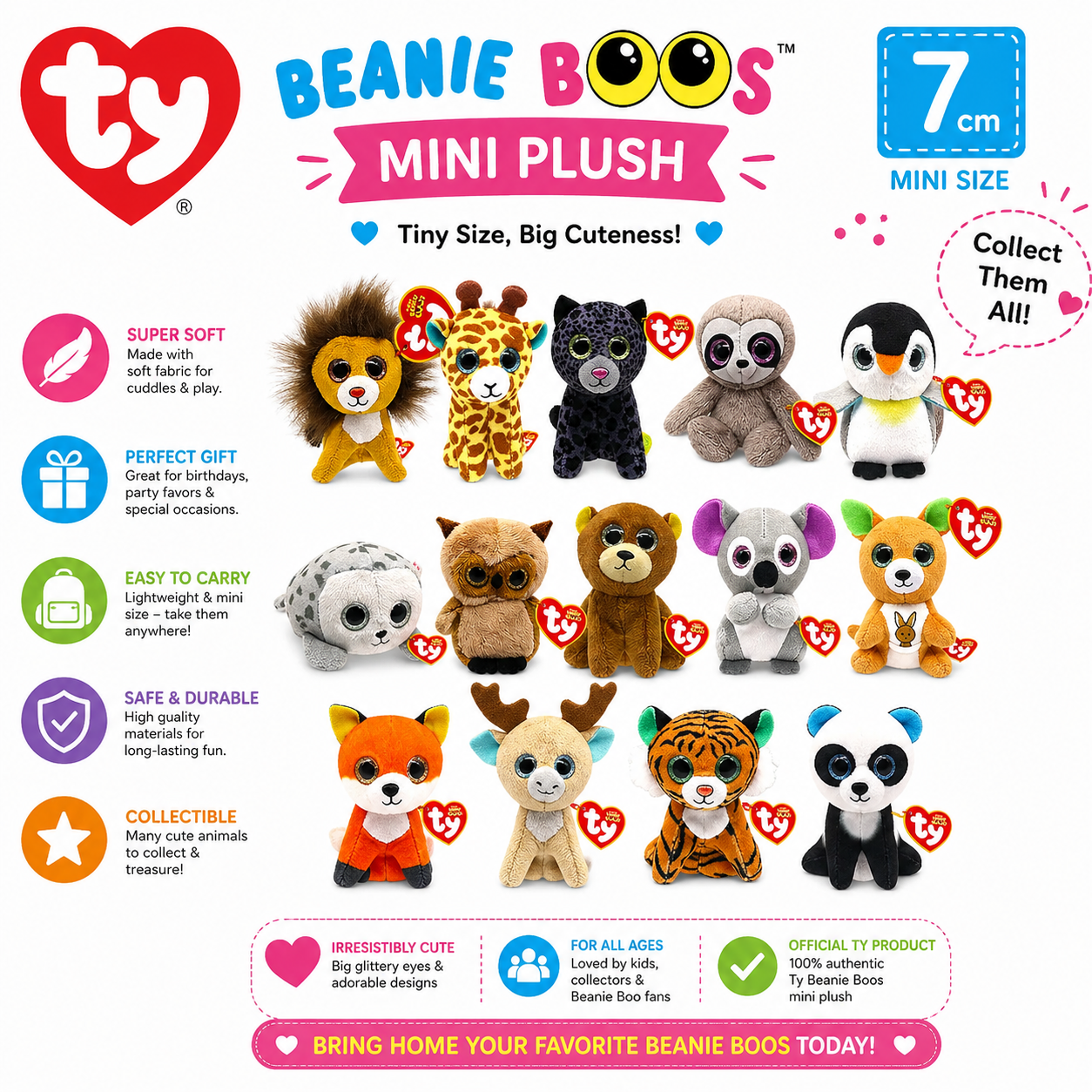 Ty Beanie Boos Mini Plush Toy 7cm | Cute Soft Stuffed Animal | Collectible Plush Toy | Kids Gift & Decoration