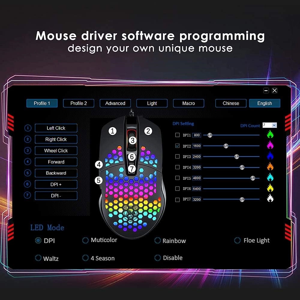 ➤ BENGOO - RGB Honeycomb Gaming Mouse USB Wired 6400 DPI | Ultra Lightweight 7 Programmable Buttons Optical Mouse | Software Macro Driver 16.8M Color Backlit Mesh Gaming Mouse for PC Laptop Desktop Gaming Streamers – Unique Mall