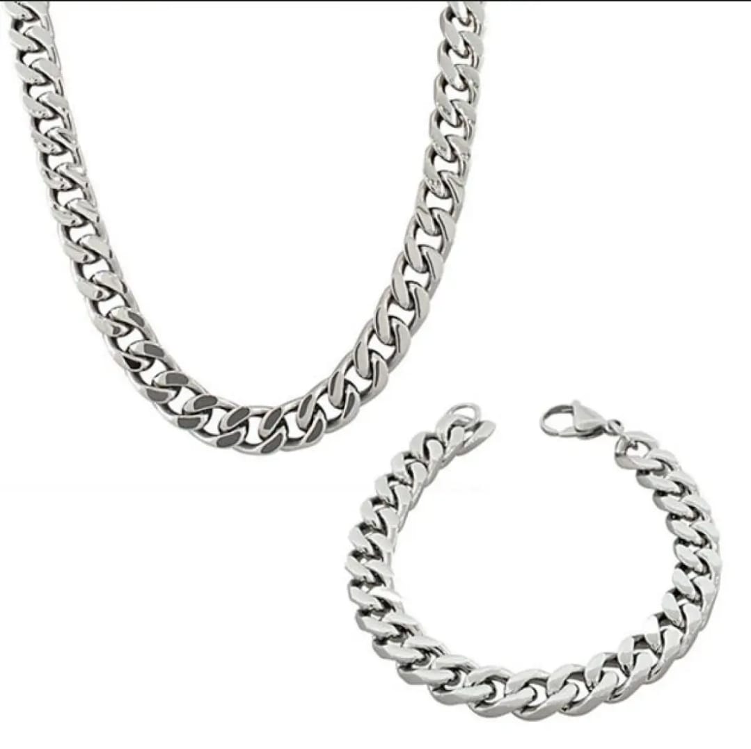 Pack of 2  Neck Chain & Bracelet Silver Black Gold Color Neck Chain With Bracelet - High Quality  For Men Girls Boys