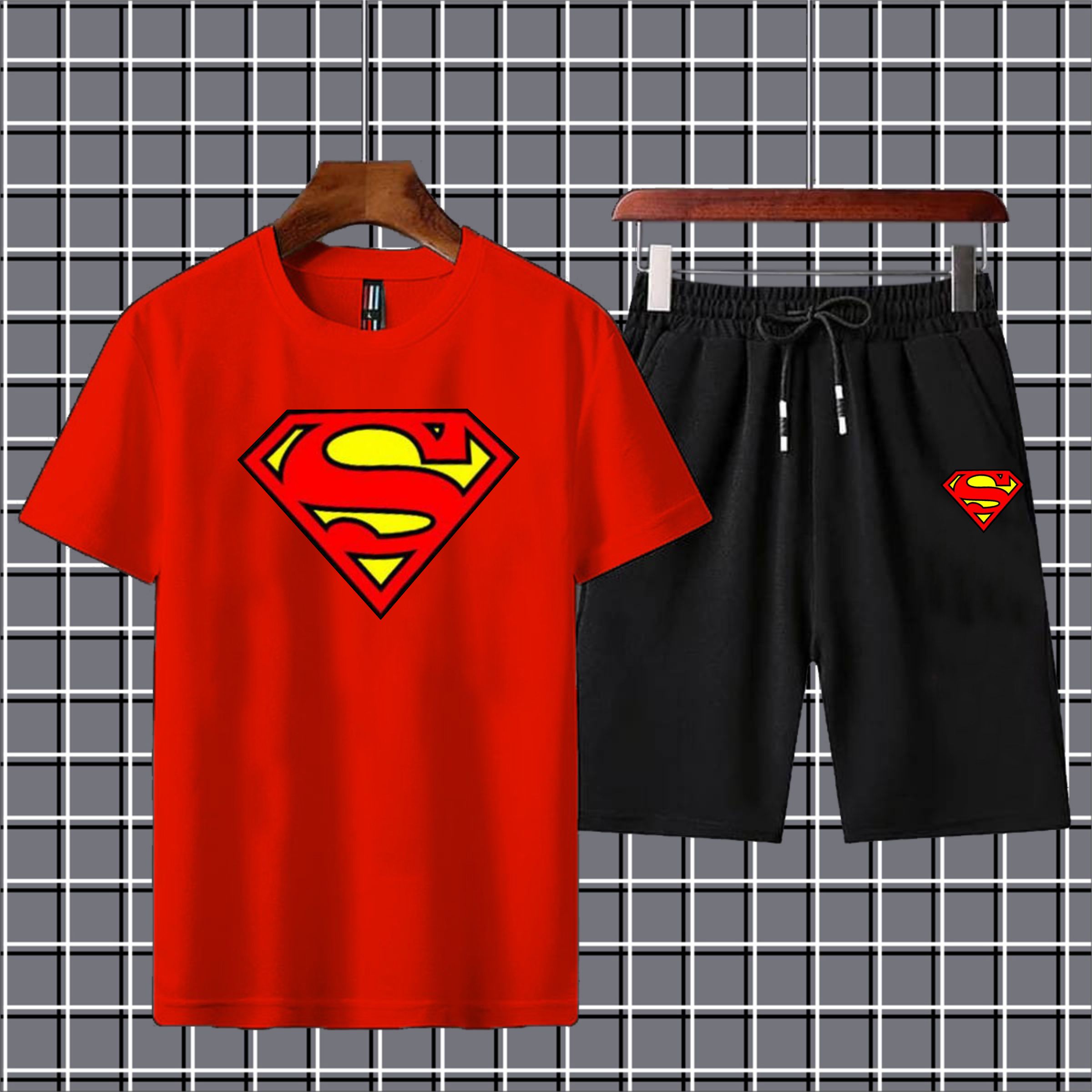 Superman printed summer tracksuit tshirt+short gym wear fabric soft & comfortable