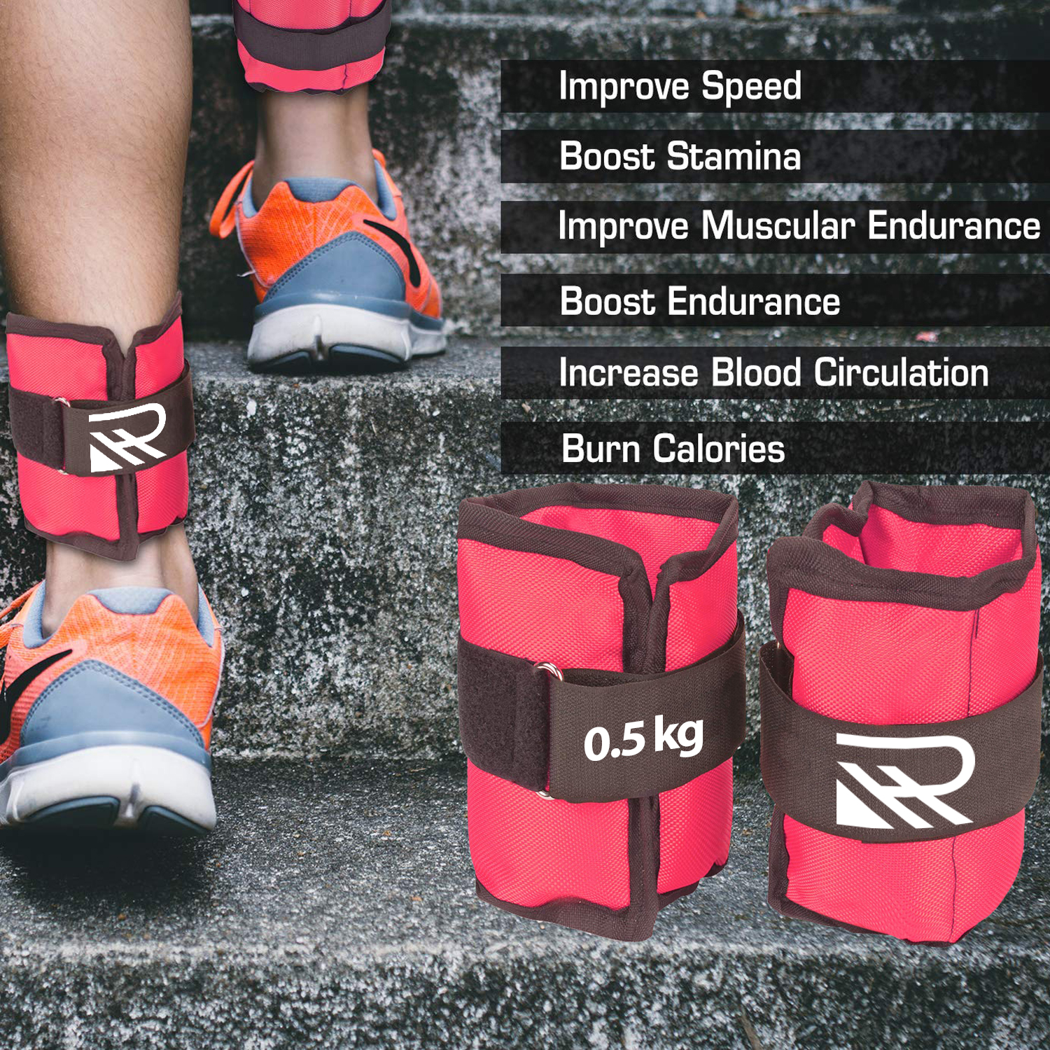 0.5 KG x 0.5 KG = 1 KG PAIR, PINK COLOUR, WRIST / ANKLE WEIGHTS PAIR, Weight Bearing Ankle wrist Strap Leg Strength Resistance Bands for Speed Training Running Exercise Workout Fitness Band