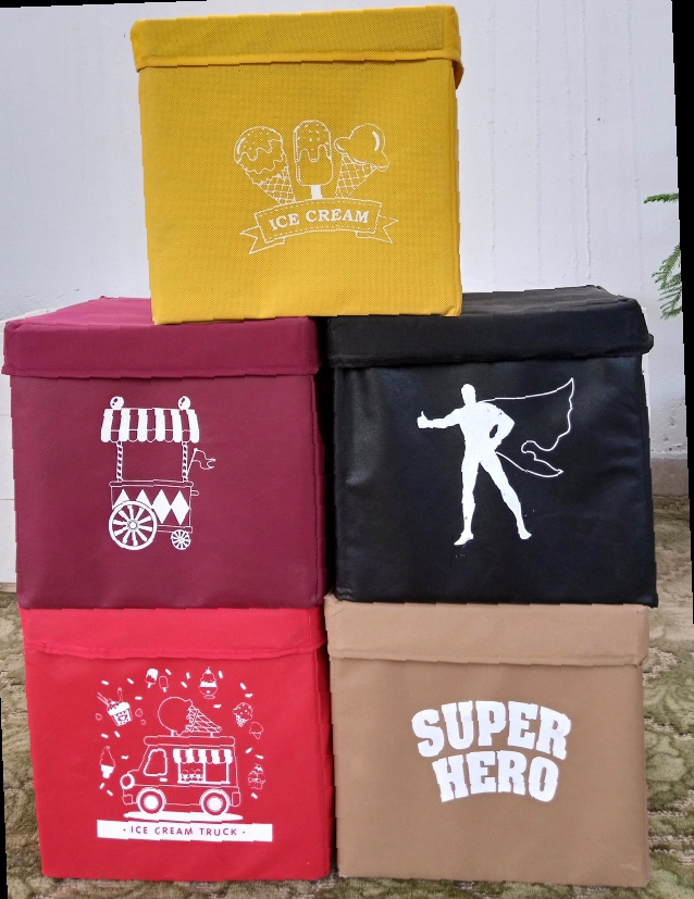 Pack of 4 Foldable Fabric Storage Box Square Bins Cloth Organizer Storage Baskets Folding