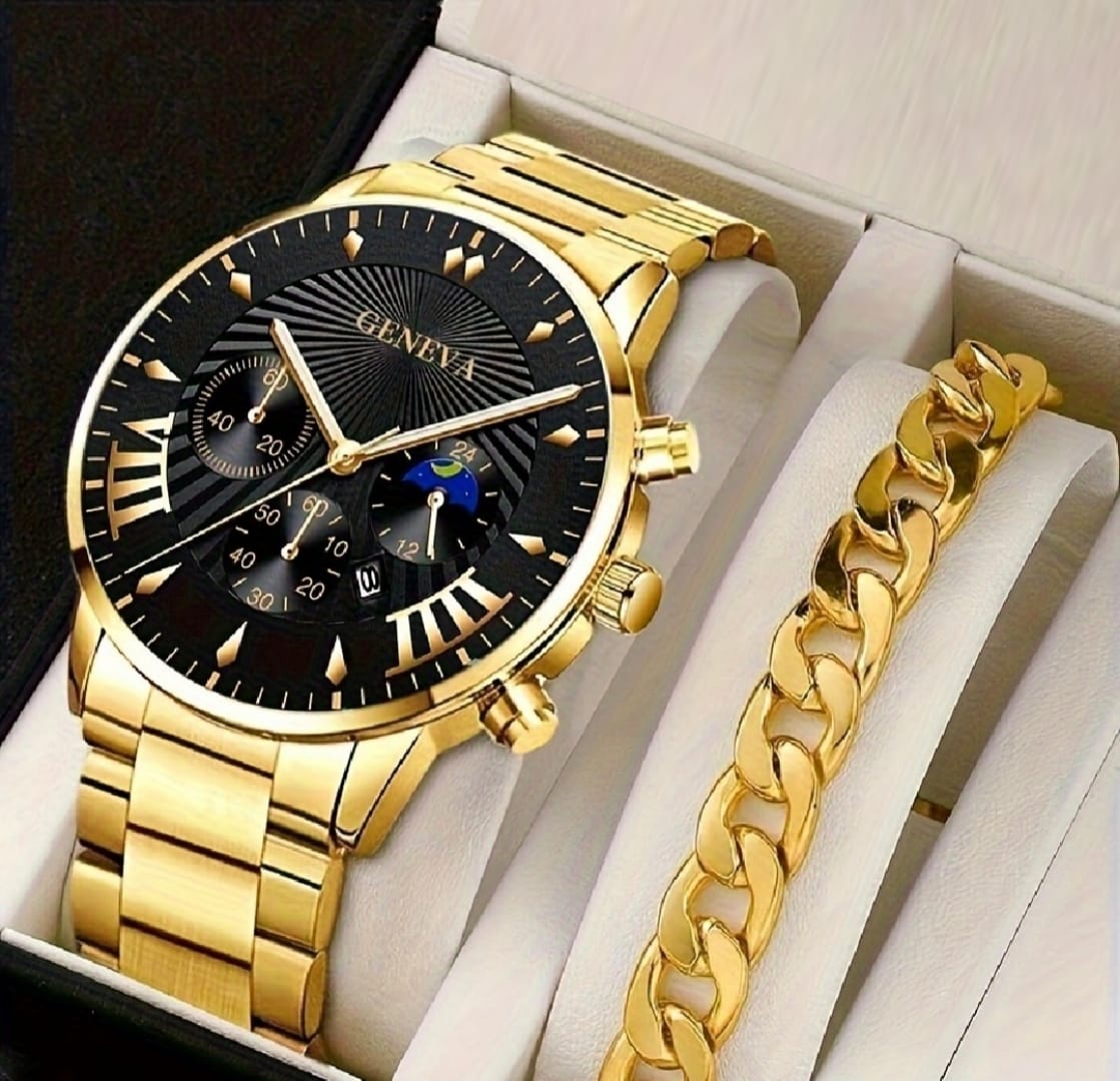Mega Deal Men Fashion Gift Wedding Watch Deal Top Class Casual High Quality Wrist  GOLD Color Deal Stainless steel Luxury Italian Cuban Link Bracelet Watch For Men/Boys