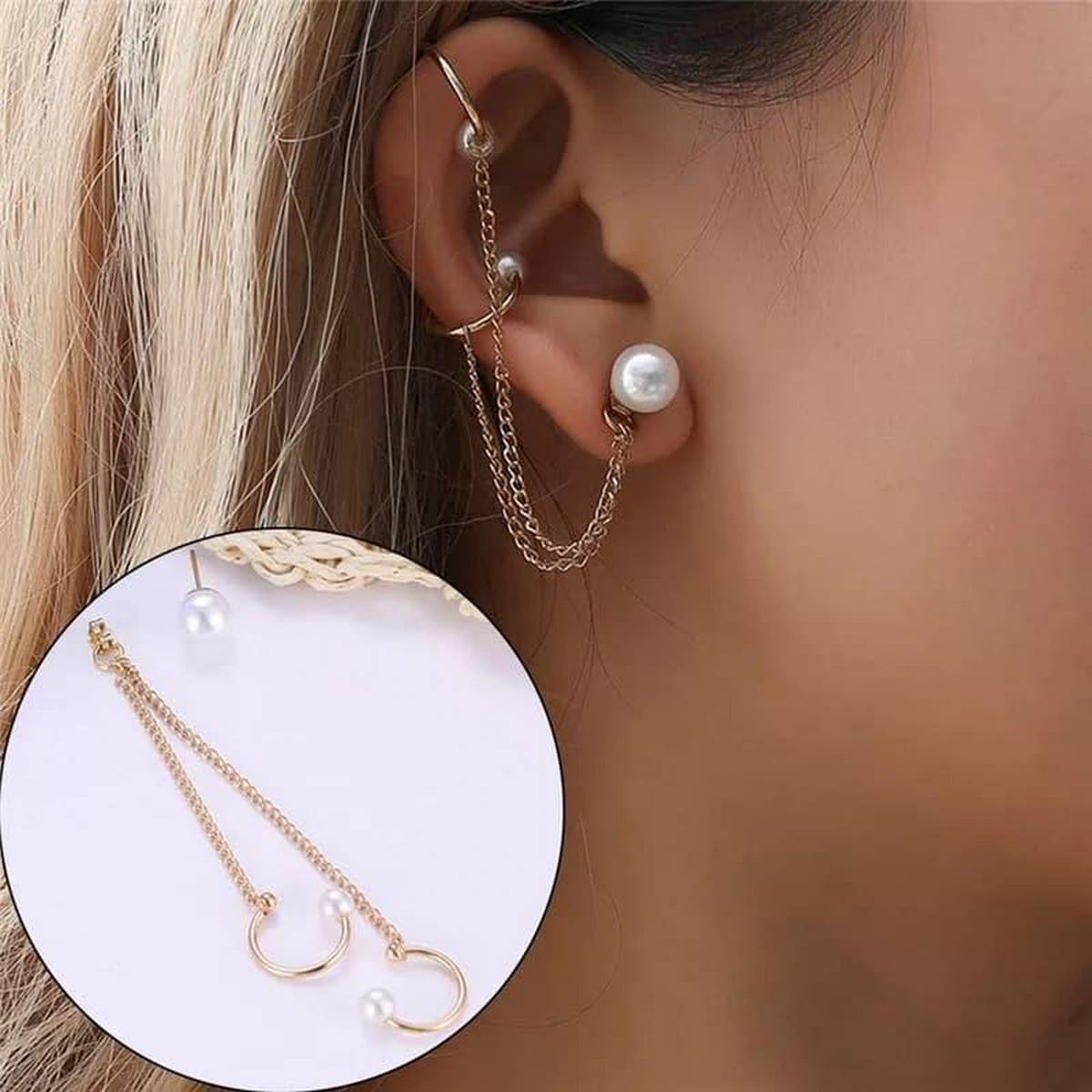 Golden Chain Pearl Girls Ear Cuff Trendy Fashion Earrings Women Jewellery - 1 Piece