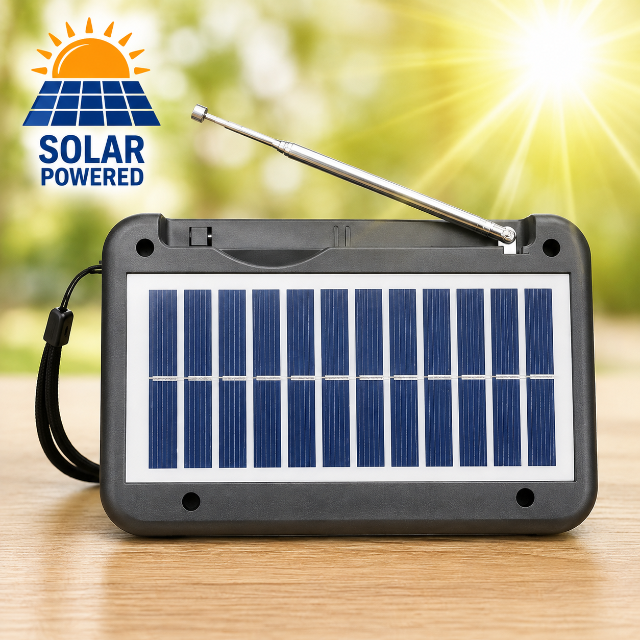 Portable Solar Rechargeable 3 Bands (FM/AM/SW) Radio with USB/TF Music player & Charging Panel Light