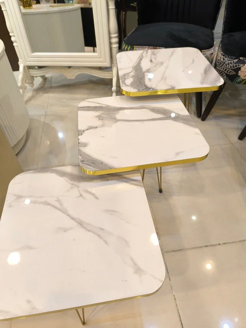 YES TO DECOR  3/ 1  Pcs Nesting Table Set Square Metal Legs Table Set High Quality Glossy Top Waterproof MDF – Black Square