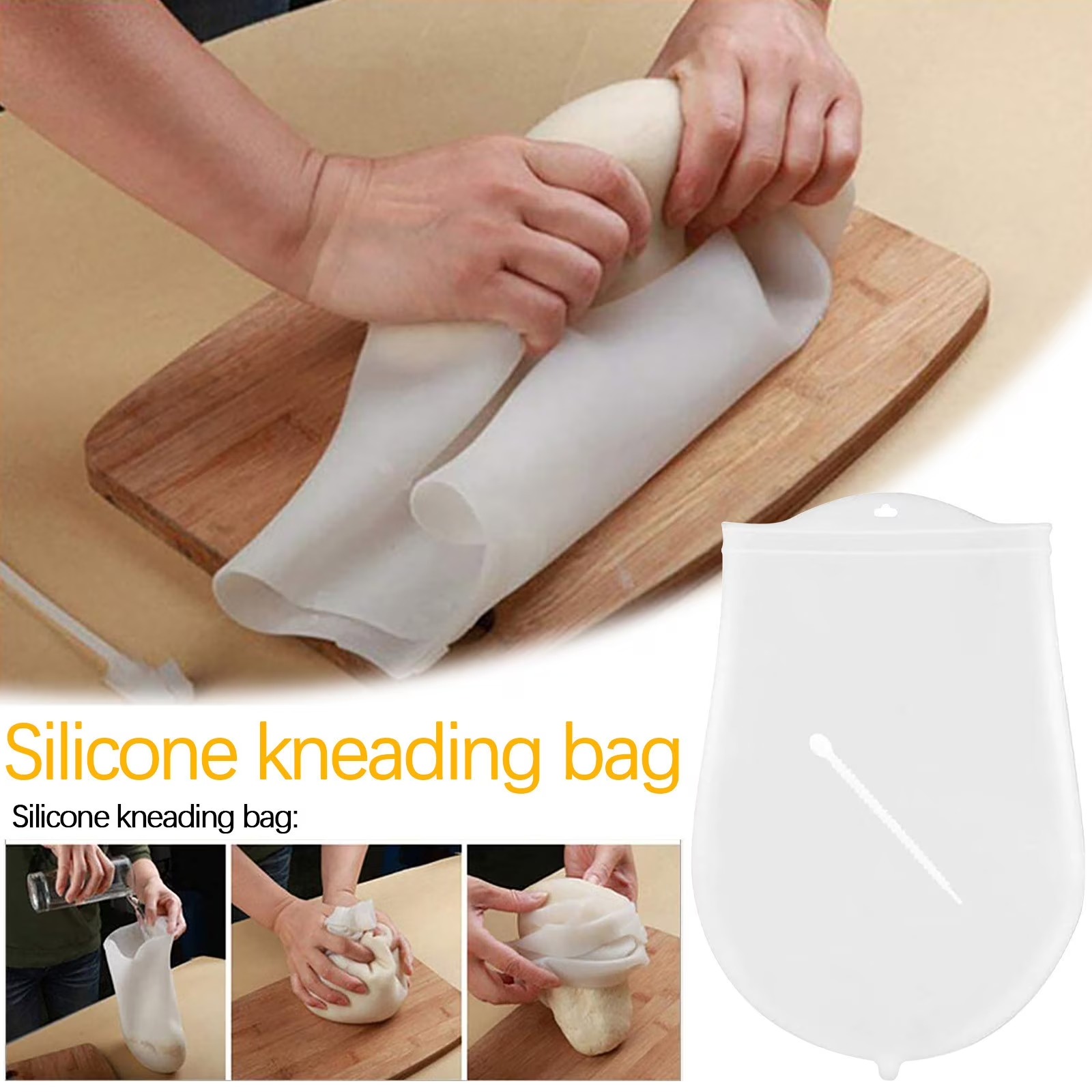Reusable Dough Kneading Bag Multipurpose Food Storage & Marinating Bag Silicone Kneading Dough Bag Flour Mixer Tool for Bread, Pastry, Pizza,