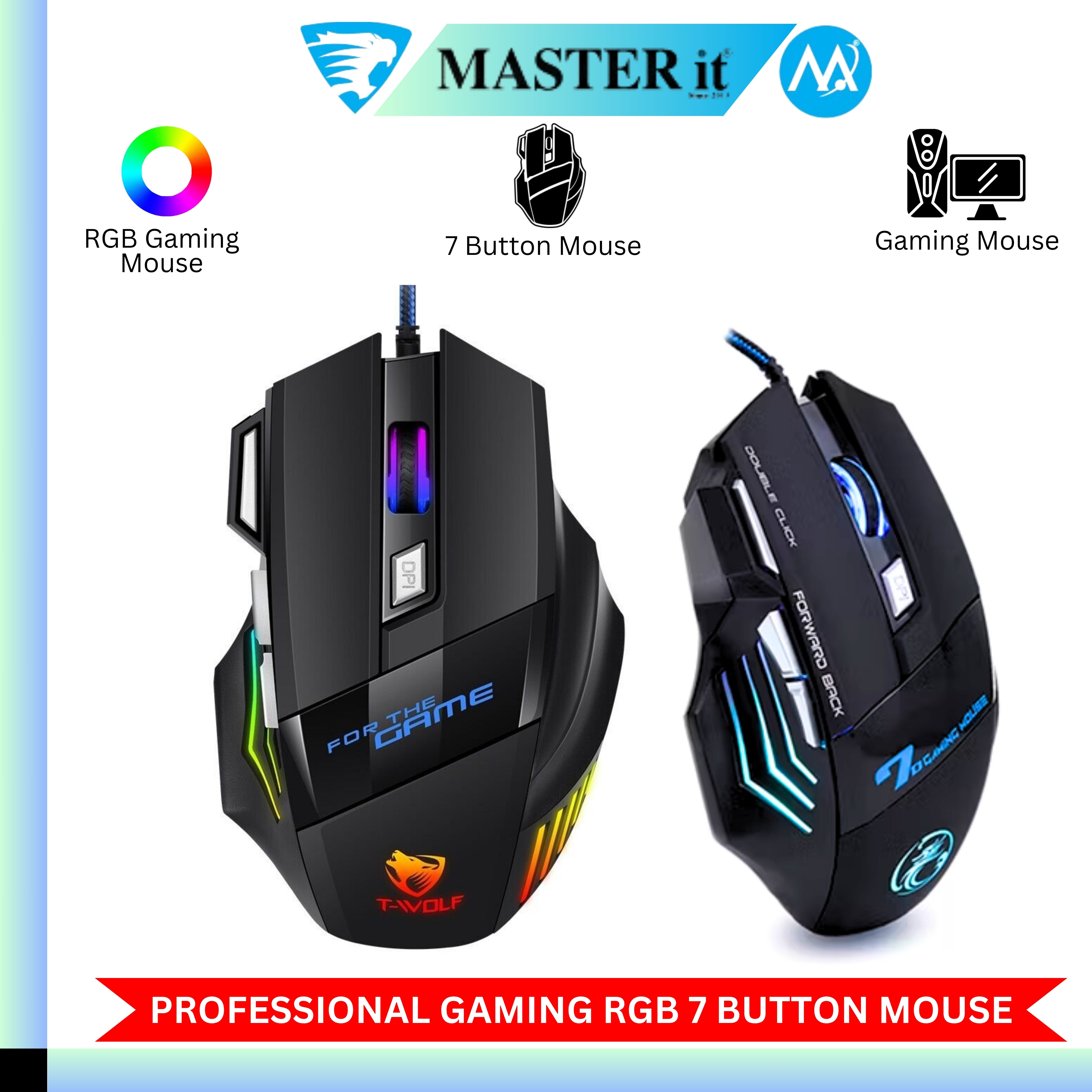 Wired & Wireless Gaming Mouse RGB - 7 Light Breathing RGB Mouse Gaming With 7 Side Buttons USB Wired & Wireless Professional Gaming Mouse For PC & Laptop - White & Black