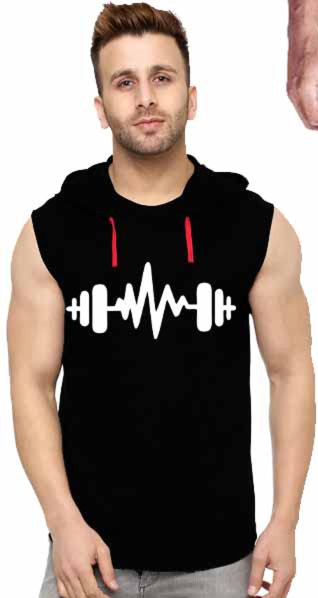 Gym Printed Summer Hooded Sleeveless Tracksuit for Mens (Hooded Tshirt + Trouser )