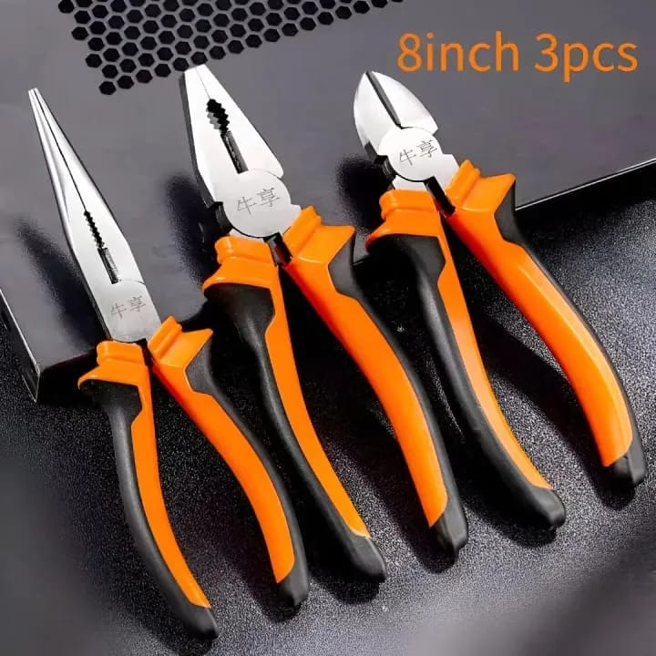 3 Pcs Electrician Plier & Cutter Set | Long Nose Plier, Side Cutter, Combination Plier | Professional Hand Tools Kit for Home & Repair Work Original