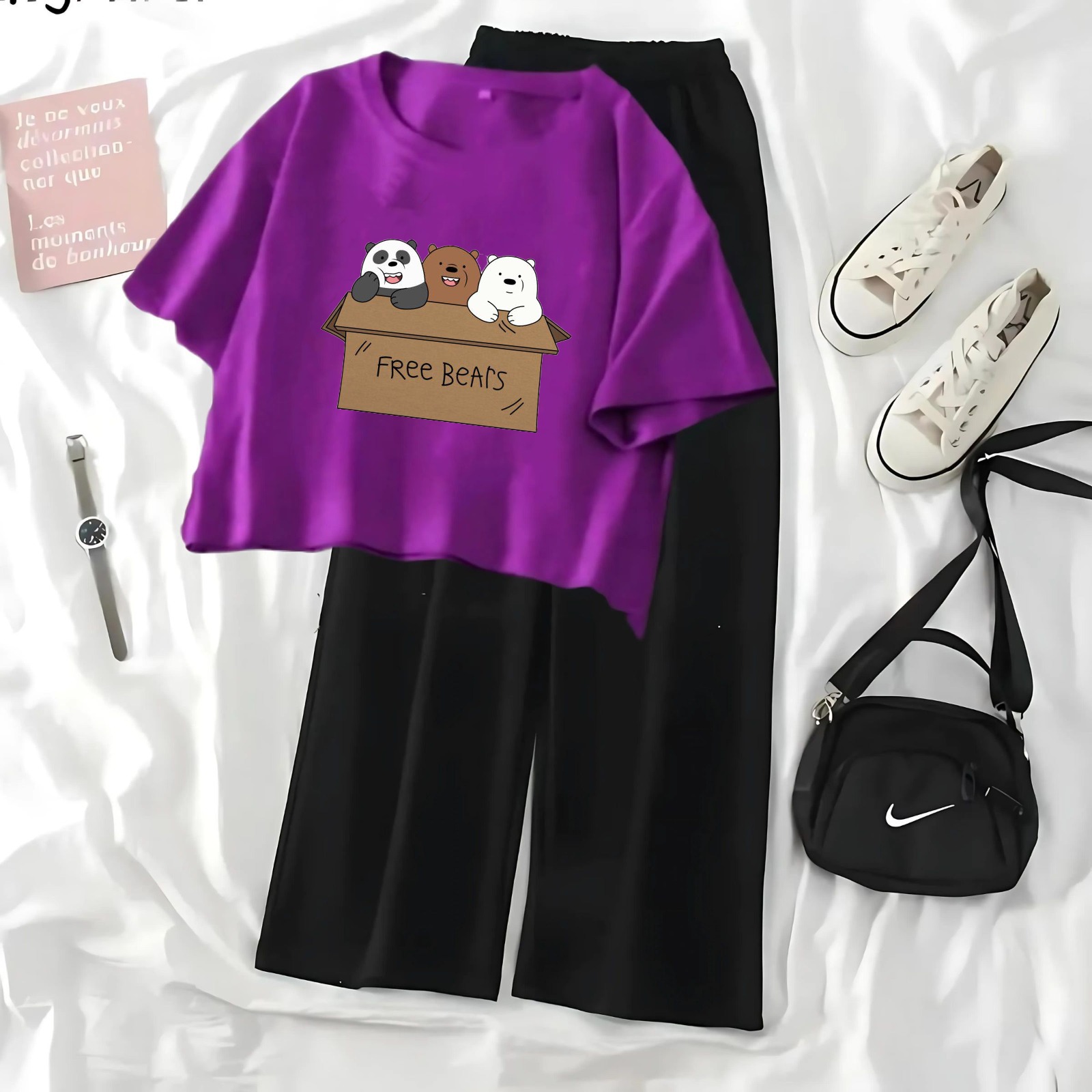 High-Quality Summer Printed Crop Top and Black Flapper Suit