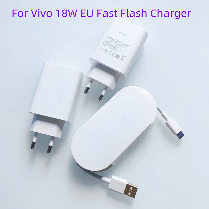Original Vivo 18W Fast Charger Adapter - Quick Charge 3.0, Dual Engine, with Type C and Micro Data Cable