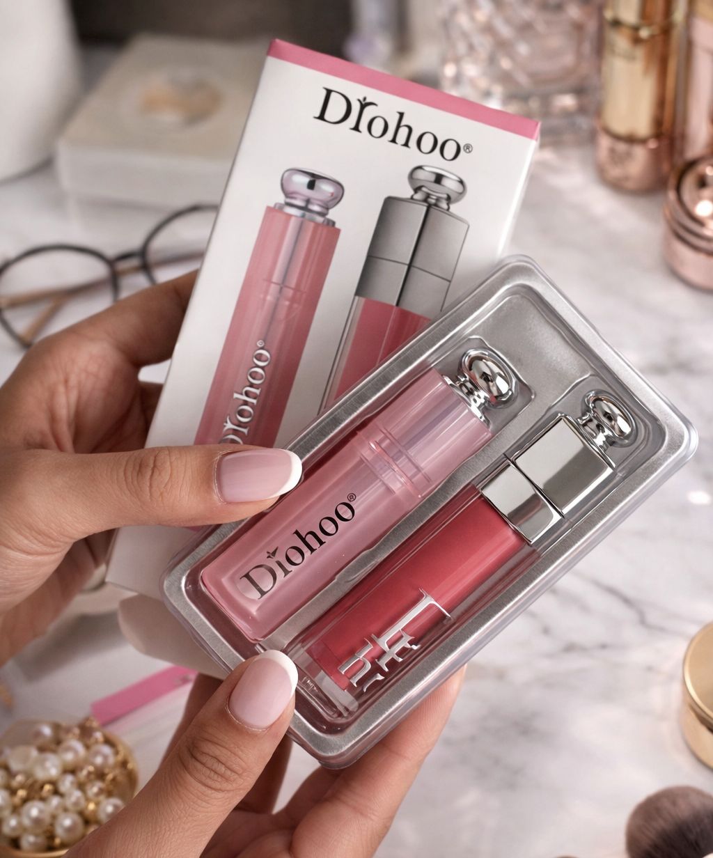 Drohoo Pack of 2  Ultra-Moisturizing Matte Lip Gloss With Waterproof Lip Balm High Pigment Lip Glosses Korea Permanent Long Lasting