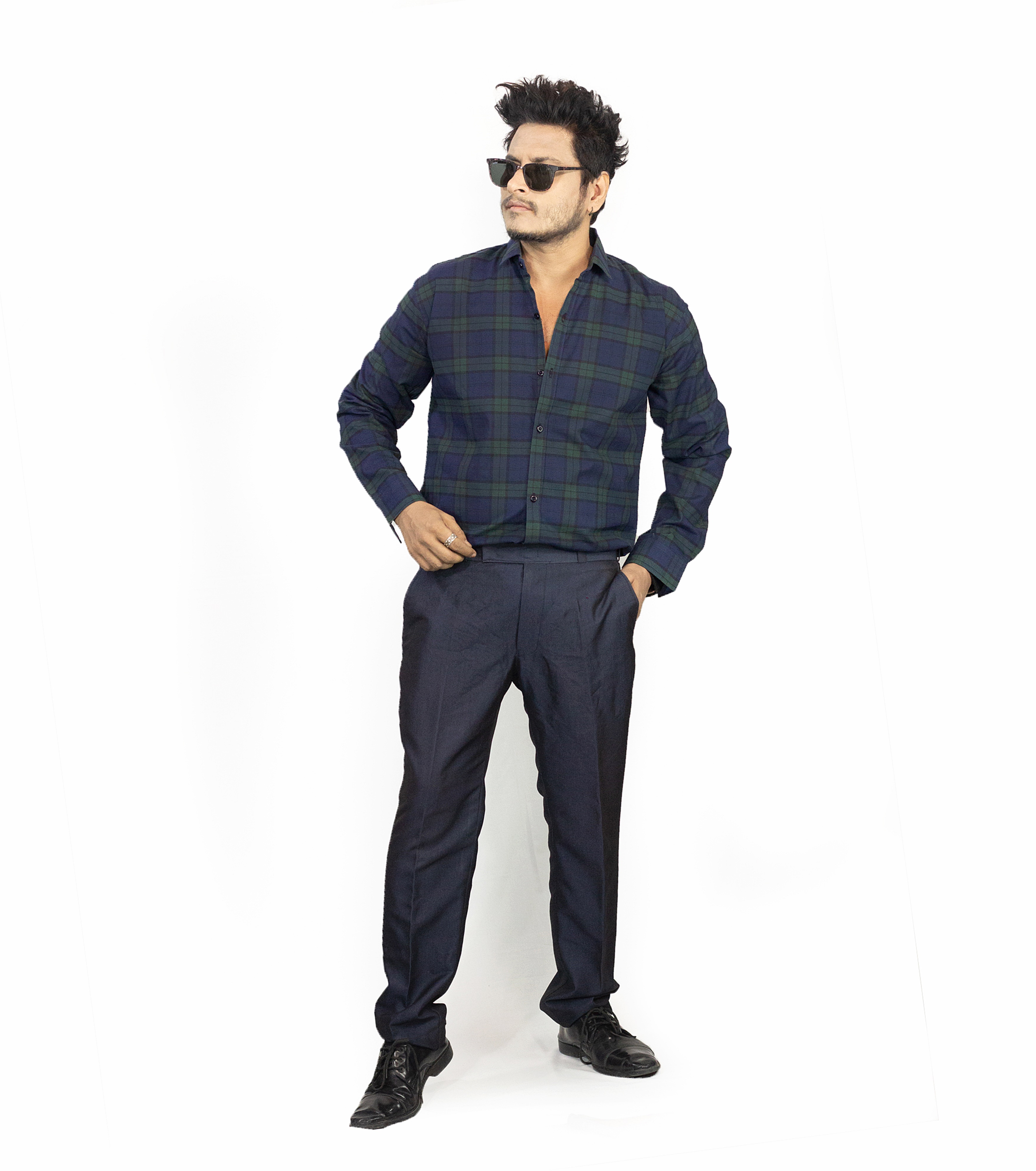 Auditors®️ Mens Semi-Formal Cotton Check Shirt Navy Blue Colour Soft Cotton Fabric For Mens - For Office and Events