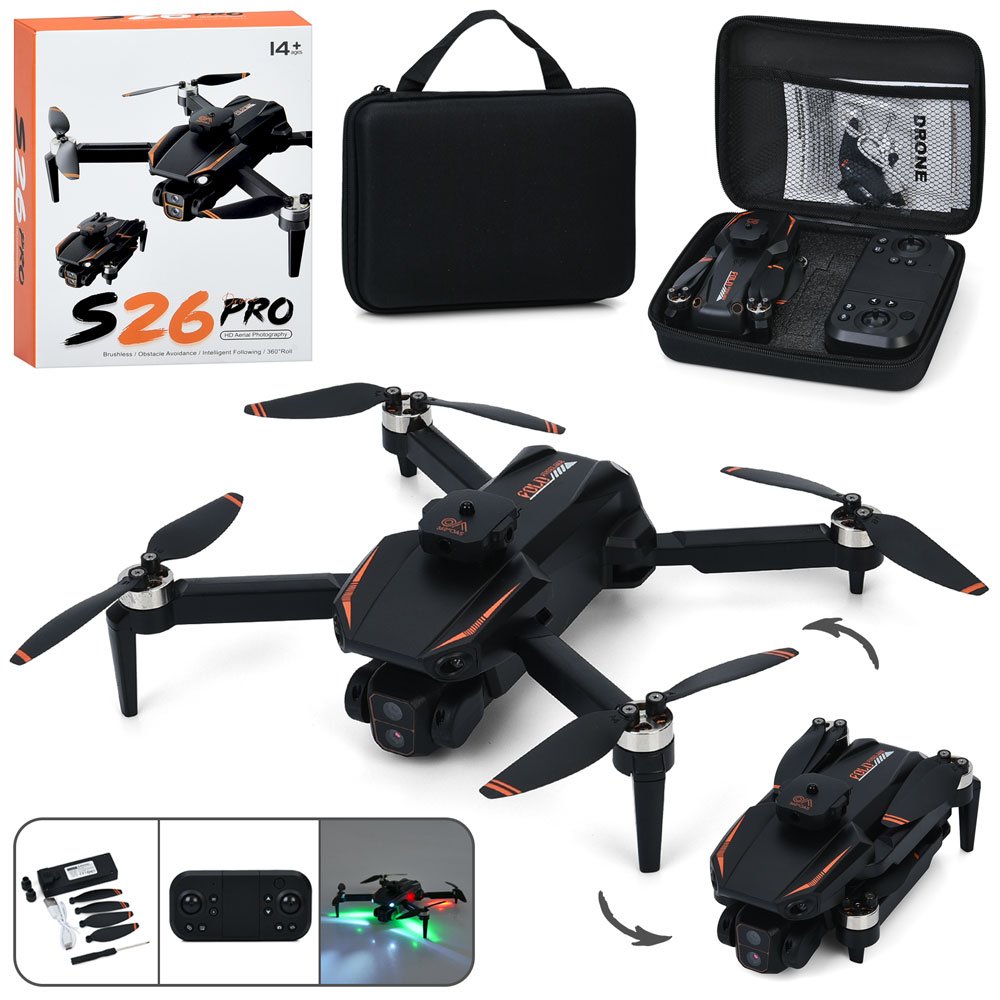 S26 Pro Drone Brushless Motors HD Camera RC Quadcopter with Wi-Fi FPV, Headless Mode, One-Key Takeoff/Landing, Altitude Hold, Obstacle Avoidance & Remote Control – Beginner Camera Drone