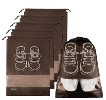 Shoe Bags for Travel Dust-proof Clear Window Non-Woven with Rope packing luggage suitcase-Pack of 2 Pouch Storage Organizer for Men and Women