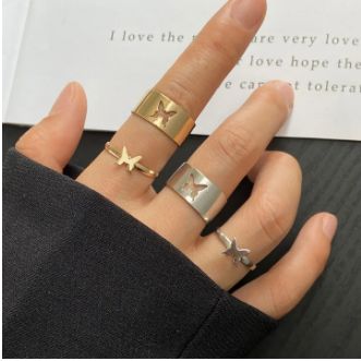 Punk Butterfly Couple Rings For Women Men Golden Silver Color Lover Butterfly Ring  Set Open Ring Engagement Wedding Jewelry