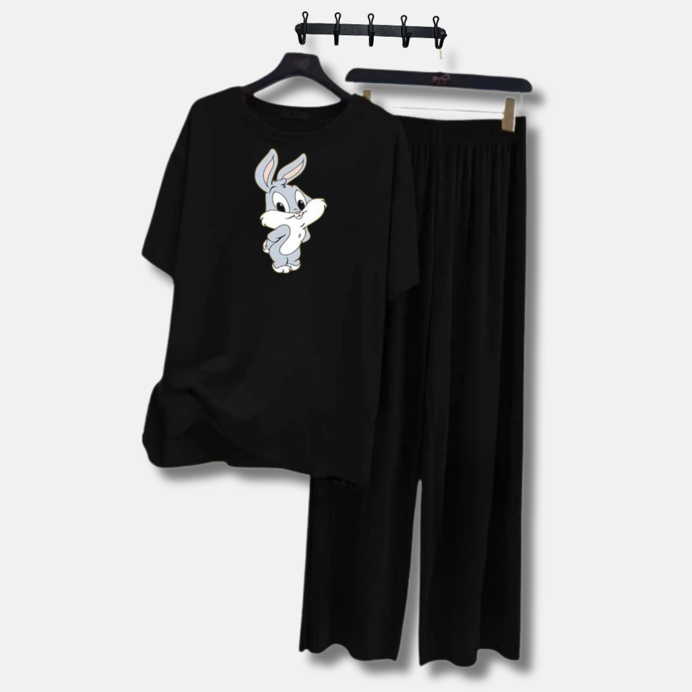 MK Garments - Bunny Printed Soft Comfortable Fabric Casual Wear Suits for Girls and Womens Half Sleeves T Shirt With Plaazo For  Girls