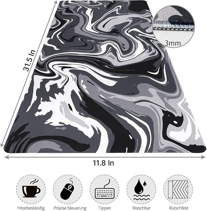 Liquid Gaming Mouse Pad XXL 800x300mm (80x30 cm) Extended Large Mouse Mat with Abstract Liquid Design, Non-Slip Rubber Base, Smooth Surface Desk Mat for PC, Laptop & Keyboard (Liquid4) - 3mm
