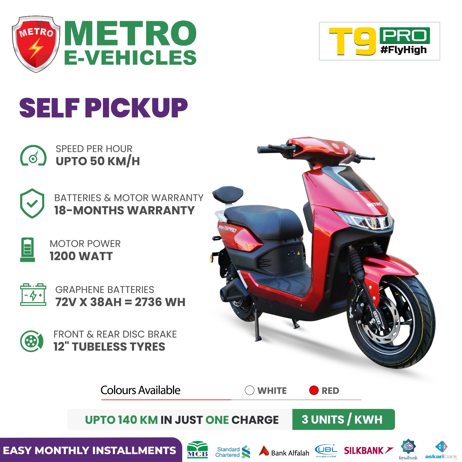 METRO T9 PRO Electric Scooter Ebike Red / Silver Gray Daraz.pk